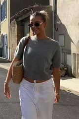 French Chic Short Sleeve Slim Knit Top