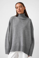 Solid Color Turtleneck Knit Sweater