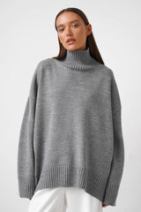 Solid Color Turtleneck Knit Sweater