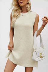 Solid Color Round Neck Knit Sweater Dress