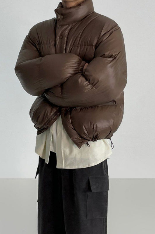 Classic Collar Cropped Solid Puffer Jacket