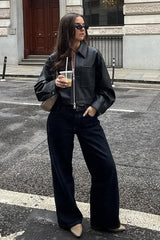 Loose Fit Matte Leather Short Jacket coats