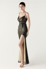 Sequin V Neck Cross Strap Mermaid Maxi Dress
