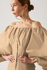 Elegant Puff Sleeve Cold Shoulder Blouse