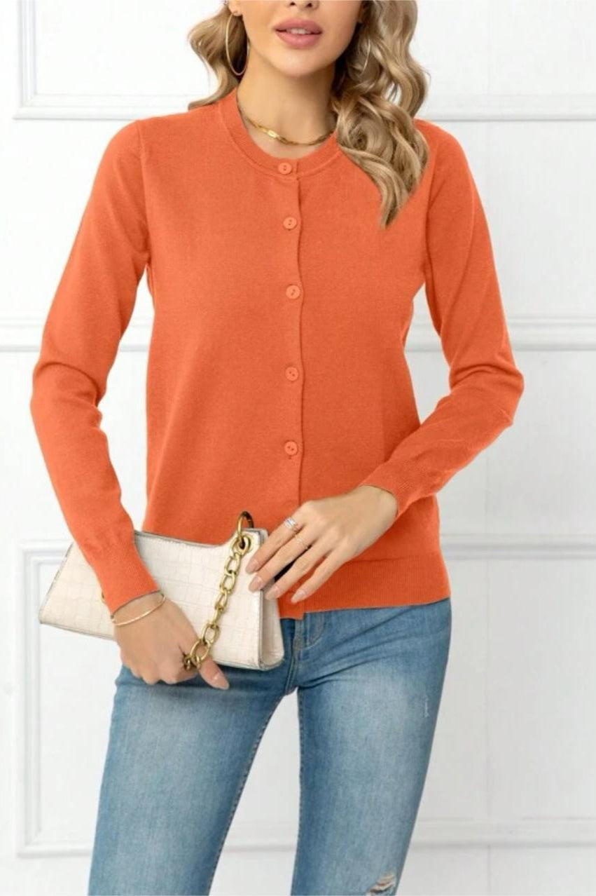 Solid Color Knit Cardigan S / Orange