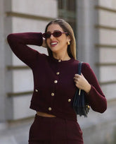 Cropped Knit Pocket Cardigan Wine Red / S