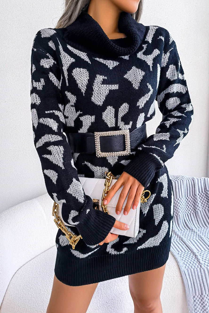 Leopard Turtleneck Sweater Dress