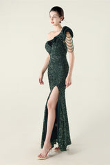 Draped One Shoulder Ruffle Formal Dress