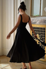 Solid Square Neck Sleeveless Cocktail Dress S / Black