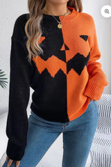 Halloween Ghost Pumpkin Colorblock Sweater Orange / S