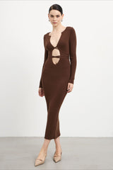 Deep V Hollow Out Knit Sweater Dress