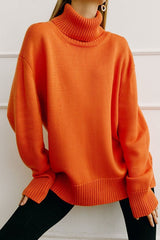 Turtleneck Loose Knit Pullover Sweater Orange / S