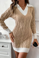 Colorblock Peter Pan Collar Sweater Dress