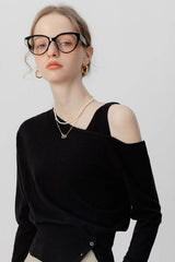 Asymmetric Neckline Elegant Knit Top