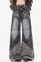 Patchwork Leopard Wide Leg Jeans