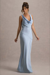 Satin Cowl Neck Fishtail Party Dress