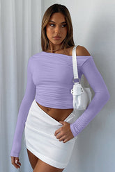 Off Shoulder Ruffled Long Sleeve Knit Top