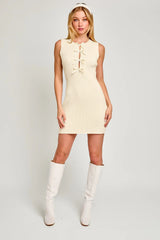 Sleeveless Bow Cutout Knit Sweater Dress