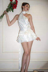 Elegant Satin 3D Floral Cocktail Dress