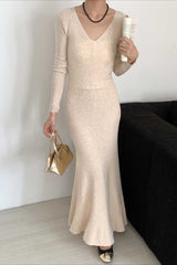 V-Neck Wool Sweater Dress