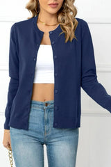 Solid Color Knit Cardigan S / Navy blue