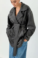 Vintage Brown Suede Tie Waist Overcoat