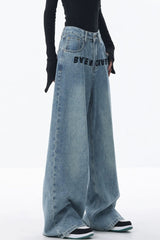 High Rise Embroidered Wide Leg Jeans