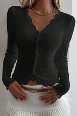 Lace Detail Long Sleeve Knit Top