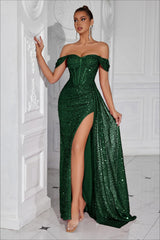 Beaded Bustier High Slit Formal Dress