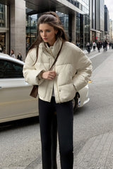 Cropped Faux Leather Insulated Puffer Jacket