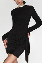 Draped Side Ruching High Waist Cocktail Dress