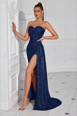 Strapless Split Maxi Party Dress