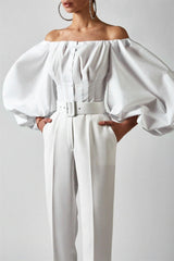 Elegant Puff Sleeve Cold Shoulder Blouse
