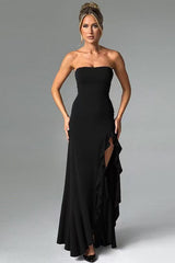 Ruffled Bustier Side Slit Formal Dress