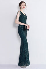 Elegant Sequin Mermaid Party Dress Green / S