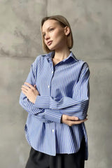 Relaxed Fit Striped Long Sleeve Blouse