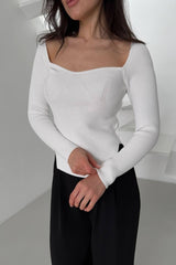 Stretch Ribbed Long Sleeve Knit Top