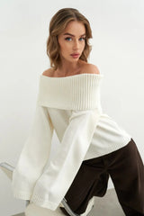 Solid Color Off Shoulder Knitted Sweater