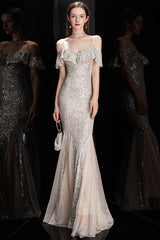 Off Shoulder Sequin Mesh Party Dress XS / Silver