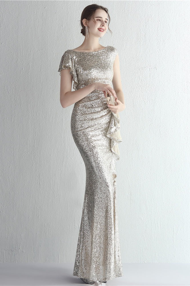 Glitter High Neck Mermaid Slit Formal Dress