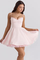 Spaghetti Strap Puff Mini Party Dress S / Pink