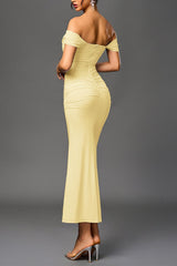 Boned Mesh Ruched Backless Formal Dress