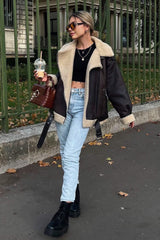 Multi Zip Faux Shearling Longline Jacket