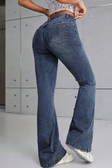 Slim Fit Washed Flare Denim Jeans