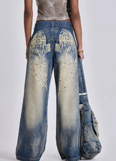 Gradient Wing Print Wide Leg Jeans
