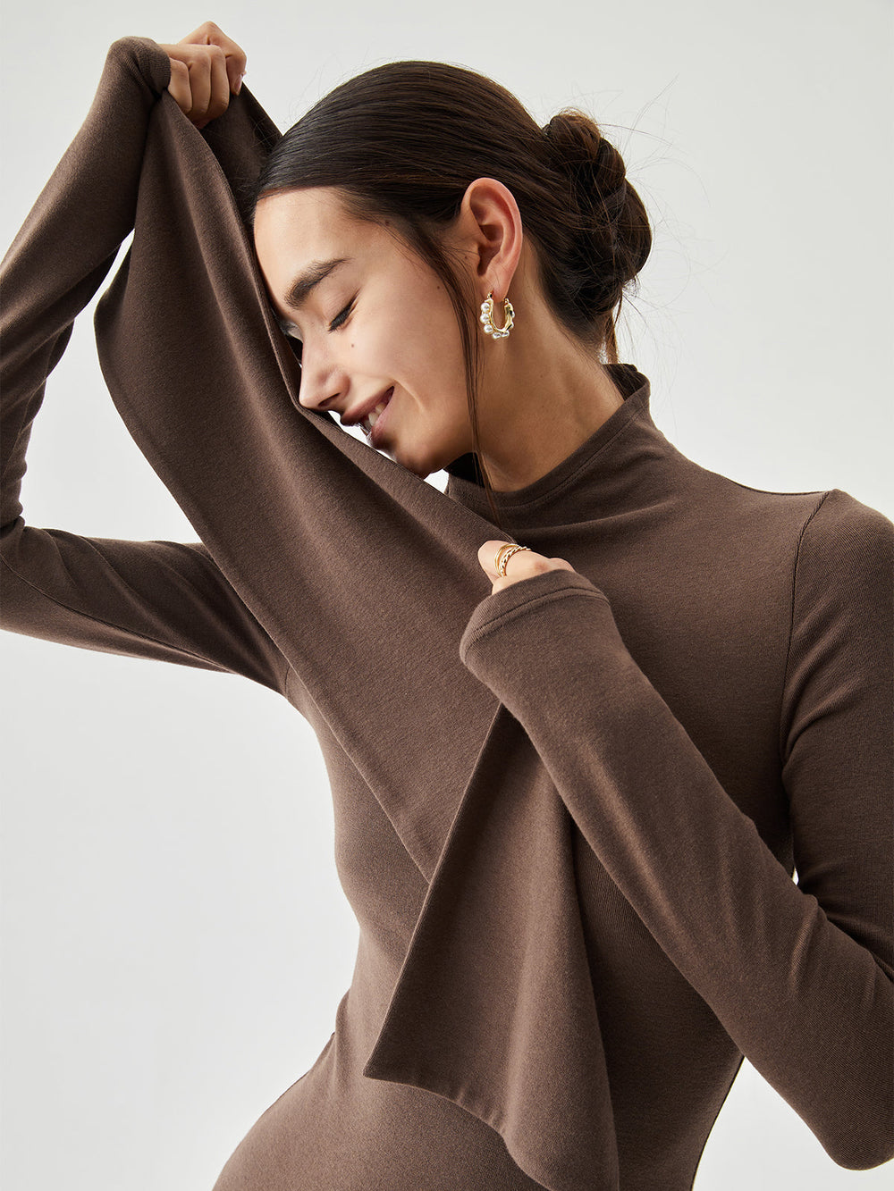 Bodycon High Neck Ribbed Knit Classic Long Dress with Matching Scarf Knit Dresses