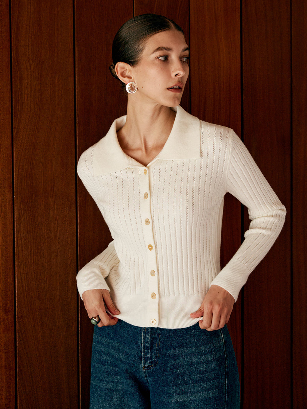 Wool Blend Lapel Knit Cardigan Cardigans