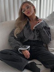 Women Heart Print Button Down Shirt Shirts