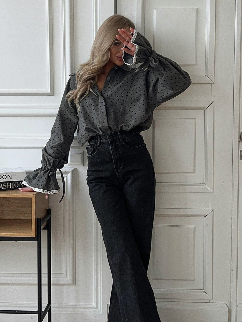 Women Heart Print Button Down Shirt Shirts