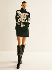 Wool Blend Turtleneck Jacquard Sweater Sweaters